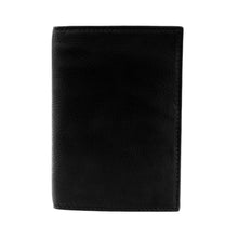 Load image into Gallery viewer, Front view of the black leather passport cover. 
