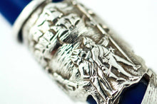 Load image into Gallery viewer, Close up to Cristoforo Colombo and the ships engraved on the silver overlay.
