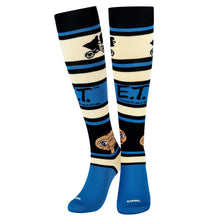 Load image into Gallery viewer, Two E.T. Themed compression socks arranged on a white background. 
