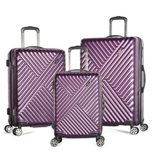 Load image into Gallery viewer, The purple carry-on, medium, and large suitcases arranged on a white background.
