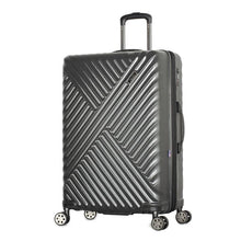 Load image into Gallery viewer, Angled front view of the metal gray hard shell suitcase with ridged design.
