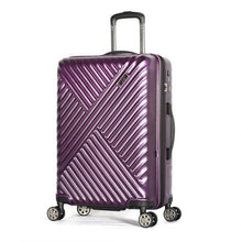 Load image into Gallery viewer, Angled front view of the purple hard shell suitcase. 
