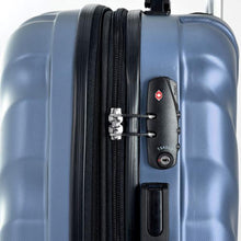 Load image into Gallery viewer, Side panel close up on the suitcase. It features a three-digit combination TSA approved lock, and a grip handle.
