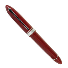 Load image into Gallery viewer, Front view of the red fountain pen with the cap on.

