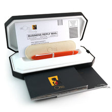 Load image into Gallery viewer, The pen arranged in the presentation box with the included booklets and the included business reply mail letter.
