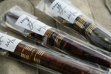 Load image into Gallery viewer, Close up to the golden rings on the cap and body of the three fountain pens.
