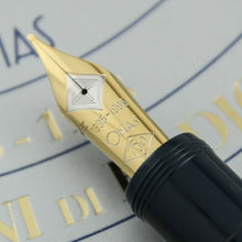 Load image into Gallery viewer, Close up to the fountain pen nib with engraved decorations and text: 1895-1995, OMAS, 750
