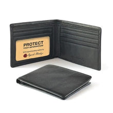 Load image into Gallery viewer, Interior and angled view of the black leather wallets.
