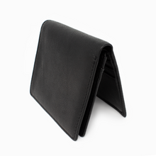 Load image into Gallery viewer, Angled interior view of the black leather wallet. 
