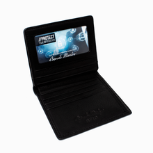 Load image into Gallery viewer, Interior view of the black leather wallet. 
