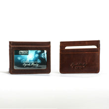 Load image into Gallery viewer, Front and back view of two matching brandy brown card cases.
