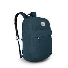Load image into Gallery viewer, Angled front view of a blue backpack. 
