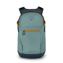 Load image into Gallery viewer, Front panel view of the Oasis Dream Green backpack with orange accents.
