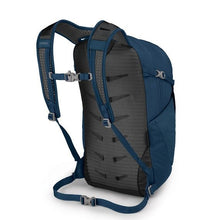 Load image into Gallery viewer, Angled back panel view of the wave blue backpack
