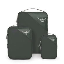 Load image into Gallery viewer, Front view of the small, medium, and large black cube sets arranged on a white background. 
