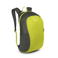 Load image into Gallery viewer, Angled front view o the electric lime backpack. 
