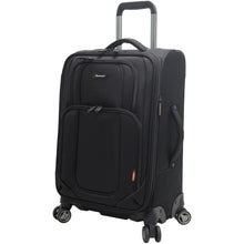Load image into Gallery viewer, Angled front panel view of the black soft sided suitcase.
