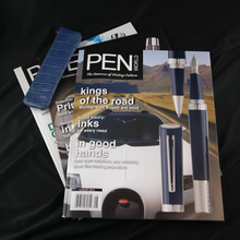 Load image into Gallery viewer, Pen World Magazine Bundle &amp; Blue Crocodile Embossed Leather Single Pen Case
