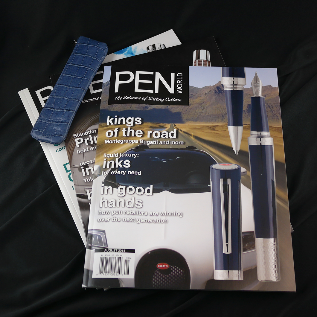 Pen World Magazine Bundle & Blue Crocodile Embossed Leather Single Pen Case