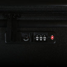 Load image into Gallery viewer, Close up to the black suitcase&#39;s TSA approved three-digit combination lock. 
