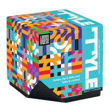 Load image into Gallery viewer, Angled front panel view of the Tyle game packaging. 
