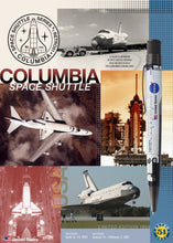 Load image into Gallery viewer, Poster graphic for the Columbia Space Shuttle featuring different shots of the shuttle and a side view of the pen with the Retro 51 logo. 

