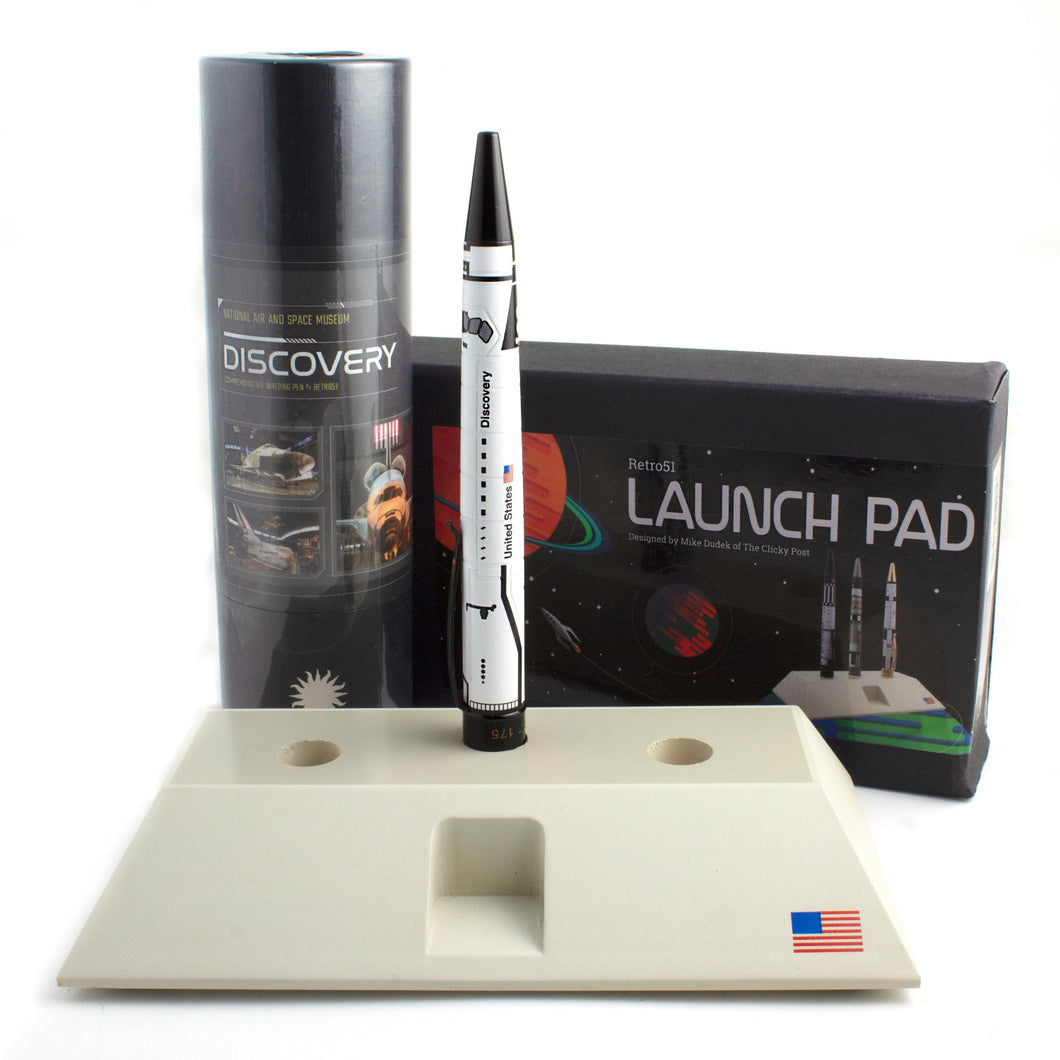 The Retro 51 Discovery pen set on the Launchpad pen holder. 