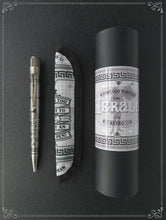 Load image into Gallery viewer, Front view of The Herald pen, sleeve, and gift tube.
