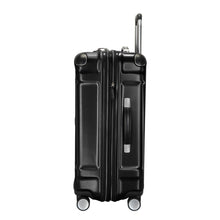 Load image into Gallery viewer, Side panel view of the black hard shell suitcase. It features a grab handle. 
