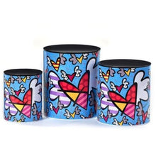 Load image into Gallery viewer, Romero Britto Flying Hearts Metal Canisters - 3 Piece Set

