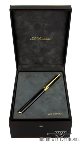 S.T. Dupont Art Nouveau Black and Gold Fountain Pen with Presentation Box