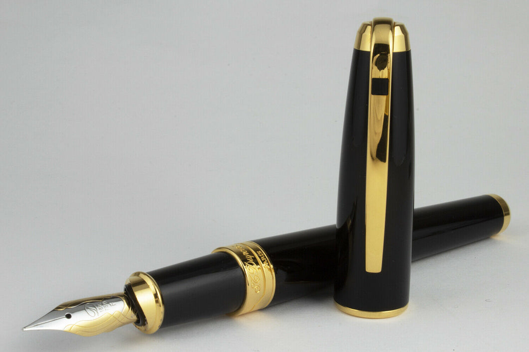S.T. Dupont Black and Gold Olympio Fountain Pen, Uncapped