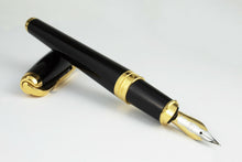 Load image into Gallery viewer, S.T. Dupont Black and Gold Olympio Fountain Pen, Uncapped

