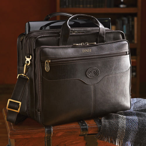 Front Angled View in Brown arranged with wooden furniture and a scarf. 
