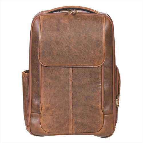 Front View of the leather backpack. 