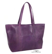 Load image into Gallery viewer, Swerv Collection Black Super Shopper Leather Tote, In Purple

