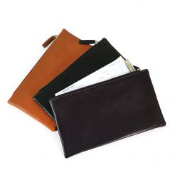 Swerv Leather Collection Zippered Leather Deposit Pouch - Bank Bag