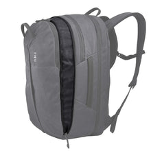 Load image into Gallery viewer, Side panel view of the backpack, showing the expandable feature unzipped. 
