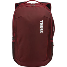Load image into Gallery viewer, Front panel view of the ember red backpack. The Thule logo is printed in white. 
