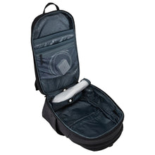 Load image into Gallery viewer, Interior view of the backpack with the panel divider rolled into its storage pocket. 
