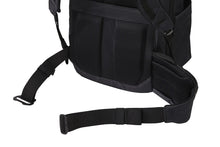 Load image into Gallery viewer, Close up to the bottom panel showing a waist pack passing through the back panel. (Not included).
