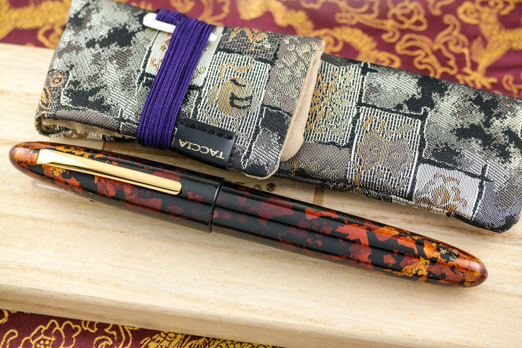 Taccia Miyabi Collection: Amber Crystal Fountain Pen, Capped with Pen Sleeve