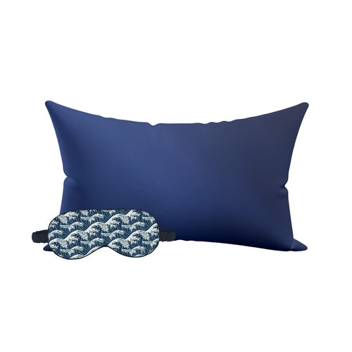 Blue Satin Pillow and Great Wave Eye mask