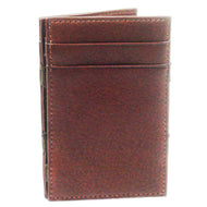 Front view of the brown leather wallet. 