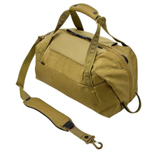 Load image into Gallery viewer, Angled top panel view of the nutria brown bag with the shoulder strap detached from one side. 
