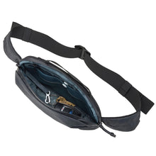 Load image into Gallery viewer, Interior view of the sling bag showing the key sling with a set of keys clipped on it.

