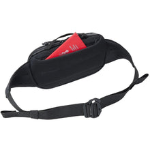 Load image into Gallery viewer, Back panel view of the sling bag. It features a hidden pocket, and a red passport is shown peeking from it. 
