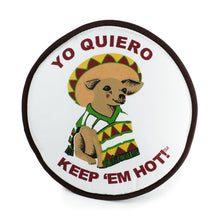 Load image into Gallery viewer, A round tortilla warmer with a dog wearing a sombrero and sarape print.
