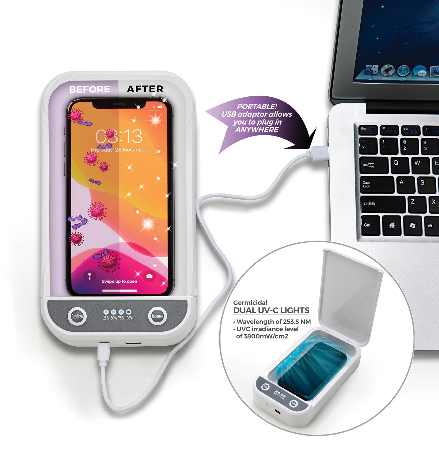 TRAVELON CLEAN PORTABLE UV SANITIZING BOX – Airline Intl