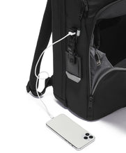 Load image into Gallery viewer, Close up to the side panel, showing a tag, and a USB plug to charge your mobile devices on-the-go. (Battery bank required, and not included)

